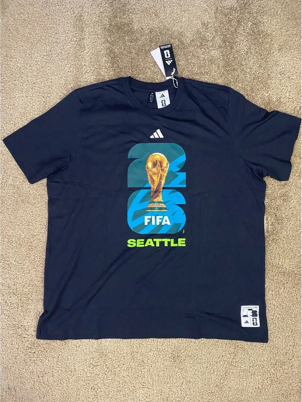 Adidas FIFA World Cup 26 Host City Seattle T Shirt Mens 2XL Black Crew Neck Tee